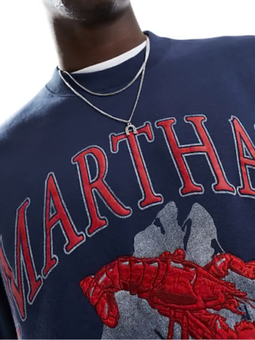 Abercrombie & Fitch Navy Martha’s Vineyard Crewneck Sweatshirt with Red Graphic - Picture 2 of 7